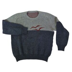 Manifattura Mario Colombo Vintage Wool Blend Colorblock Bird Sweater Blue Gray M